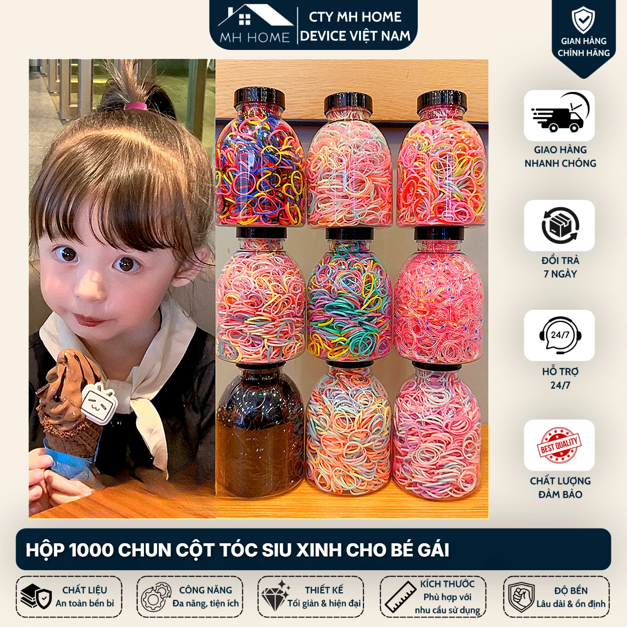 Combo 2 - 5 Hộp 1000 Chun Cột Tóc Nữ Hàn Quốc Dễ Thương Dây Buộc Tóc Đẹp Nhiều Màu - MH HOME